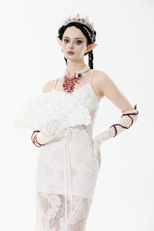 Elegant White Gothic Rose Lace Fan