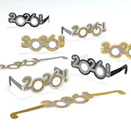 2026 NYE Glitter Glasses - Black, Silver, Gold 8ct