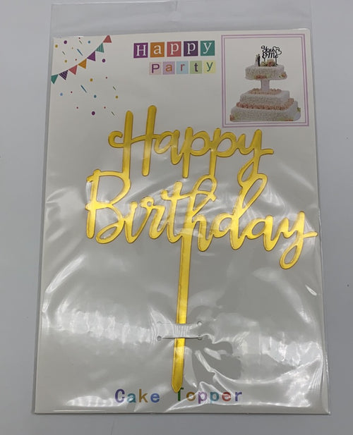 Acrylic Cake Topper Happy Birthday | Gold