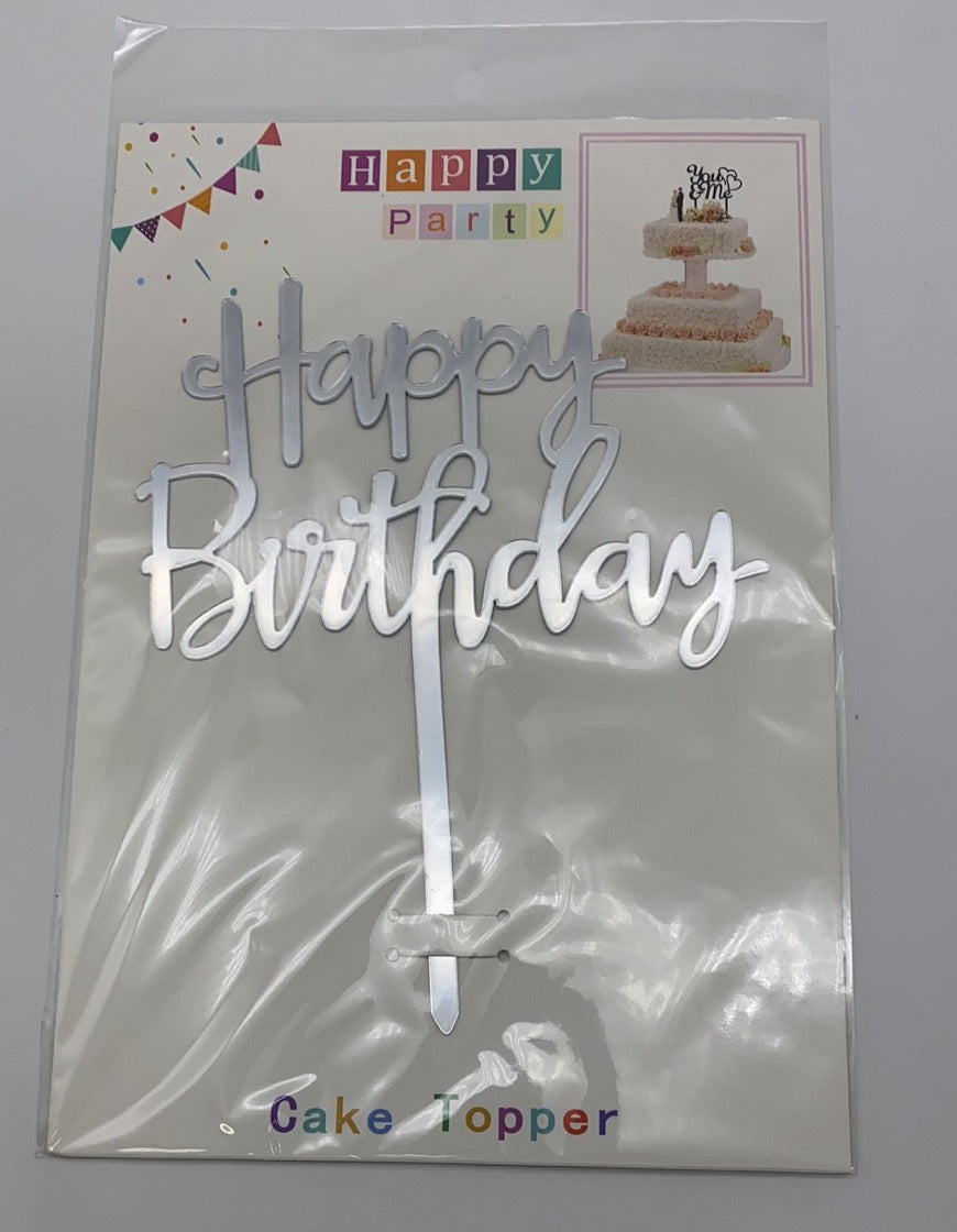 Acrylic Cake Topper Happy Birthday | Silver