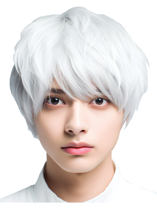 Person with white wig on a white background