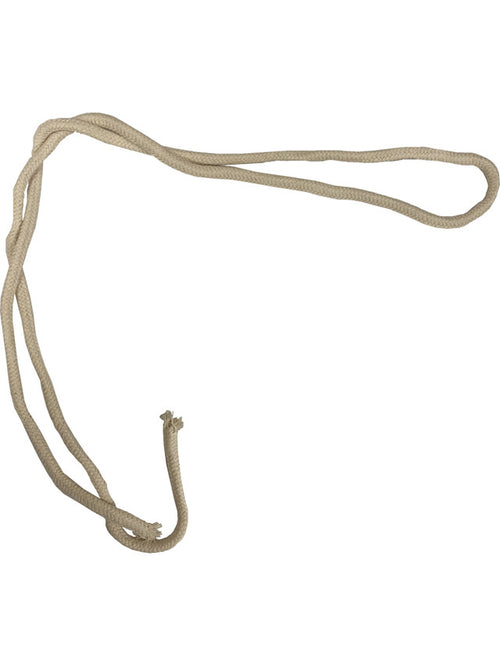 Beige rope with a metal clip on a white background