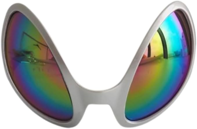 Sunglasses with a white frame and rainbow lenses on a white background