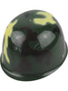 Green camouflage helmet with yellow accents on a white background