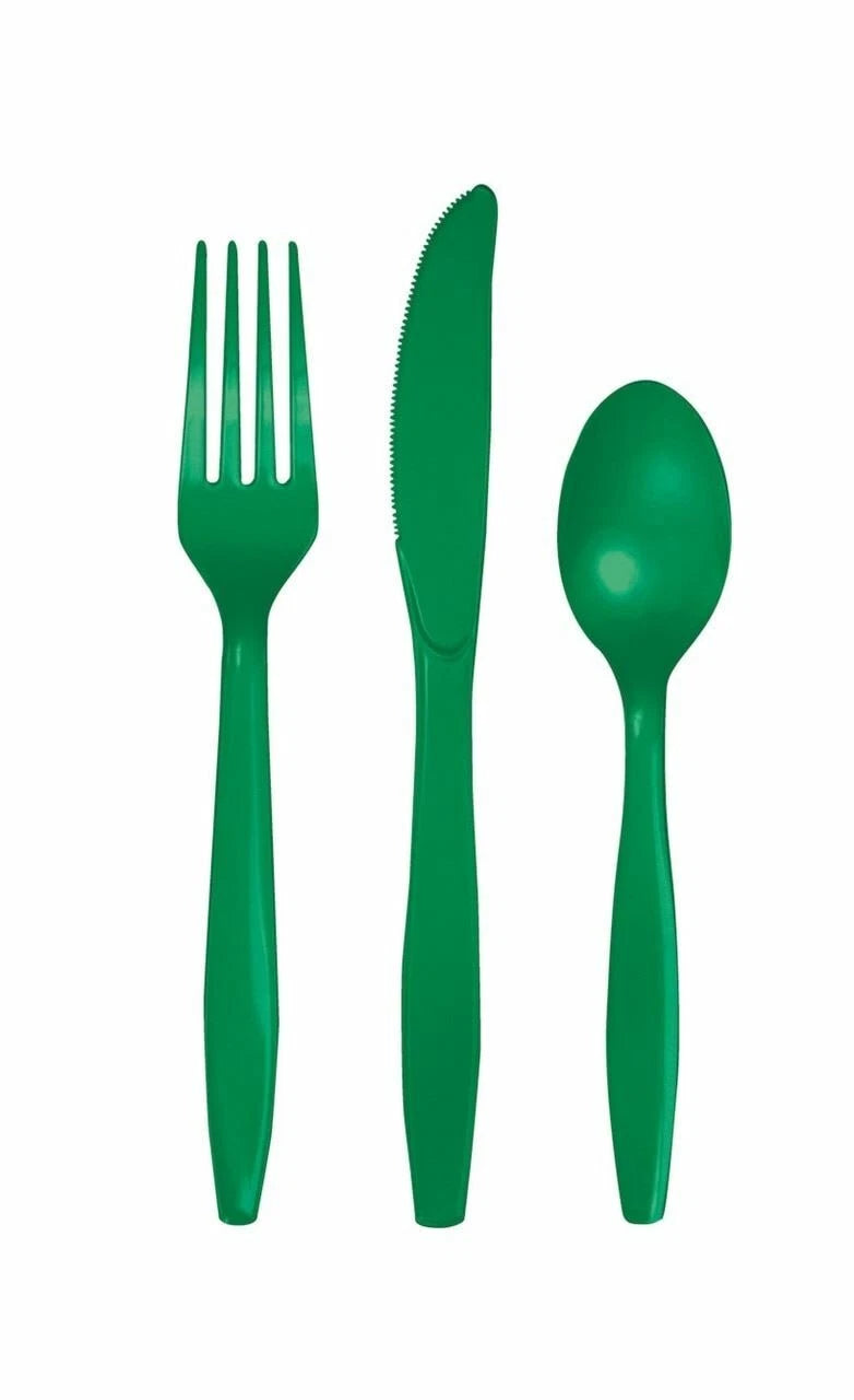 Assorted Plastic Cutlery 24ct | Emerald Green