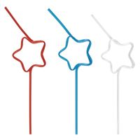 Assorted Red  Clear & Blue Star Shaped Plastic Straws  6ct