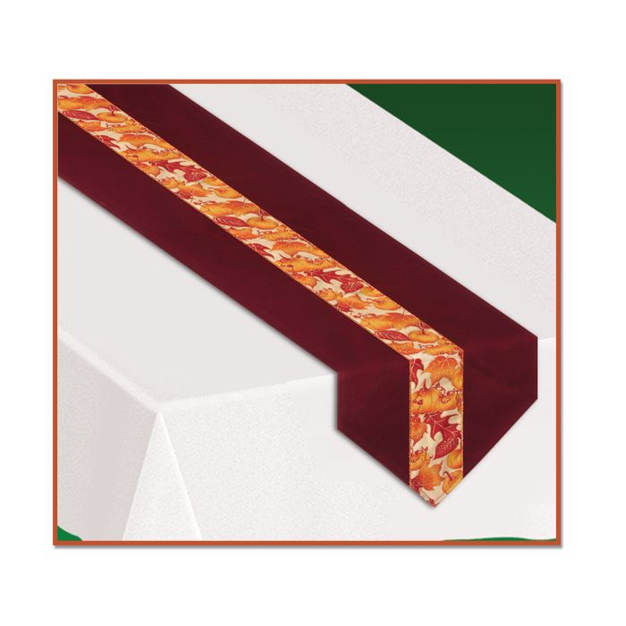 Decorative table runner with floral pattern on a white background