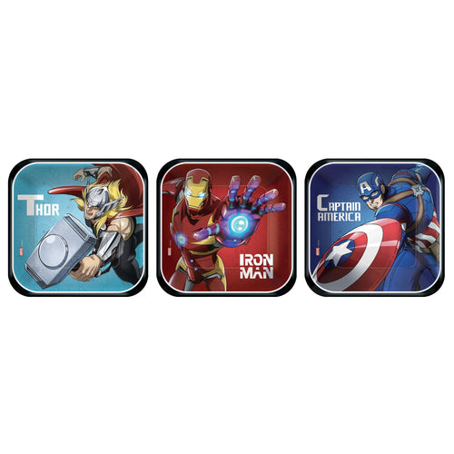 Three superhero character coasters featuring Thor, Iron Man, and Captain America on a white background.