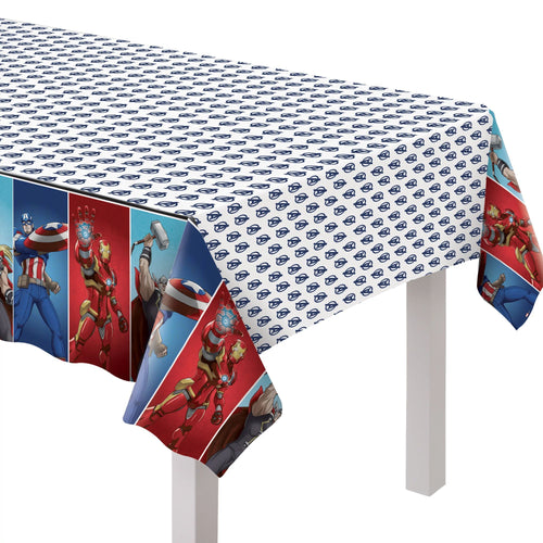 Tablecloth with superhero design and small pattern on a white background