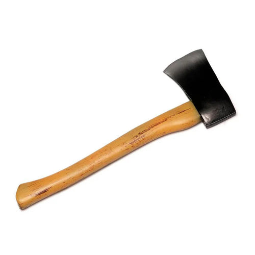 Wooden-handled axe on a white background