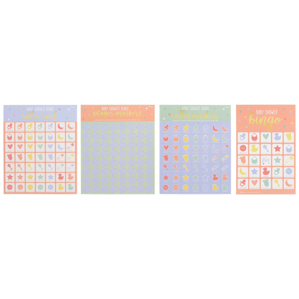 Set of four colorful sticker sheets with various designs on a white background