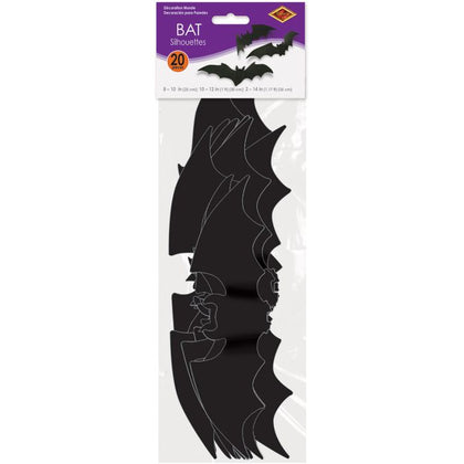 Packaged black bat silhouettes on a white background