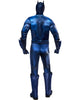 Blue superhero costume with cape on a white background