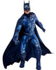 Blue superhero costume with cape and mask on a white background