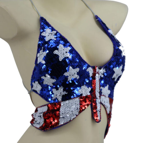 Sequined top with American flag design on a mannequin