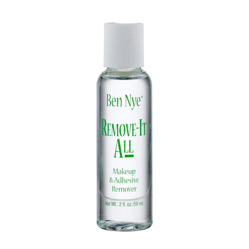 Bottle of Ben Nye Remove-It-All makeup and adhesive remover on a white background