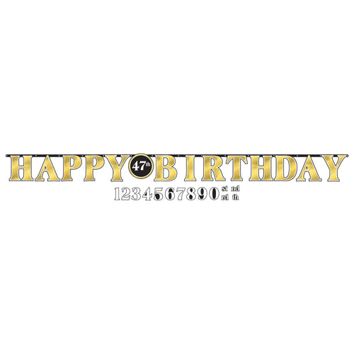 Gold 'Happy Birthday' banner with numbers on a white background