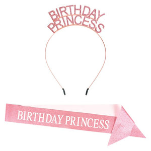 Birthday Princess Headband & Sash Set | Pink