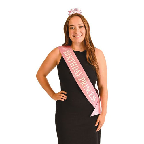 Birthday Princess Headband & Sash Set | Pink