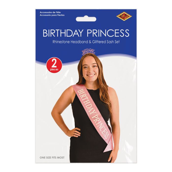 Birthday Princess Headband & Sash Set | Pink