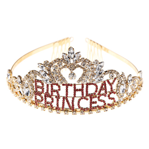 Birthday Princess Tiara | Gold with Pink Stones