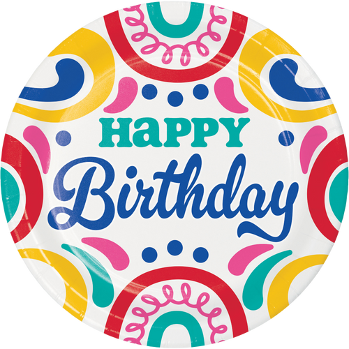 Birthday Swirls 9in Paper Plate 8ct