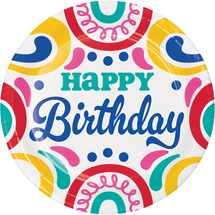 Birthday Swirls 9in Paper Plate 8ct