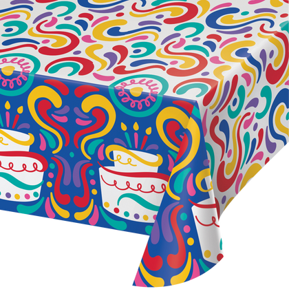 Birthday Swirls Plastic Table Cover