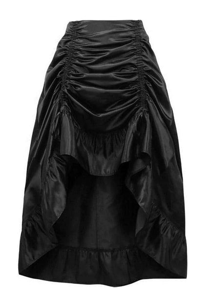 Black Satin Hi Low Ruched Ruffle Skirt