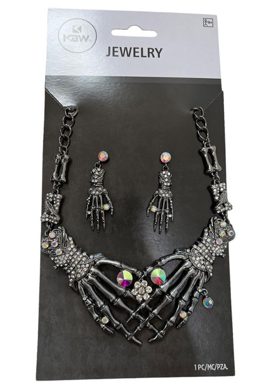 Black Skeleton Hand Earrings & Necklace