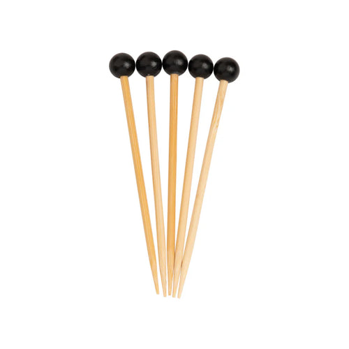 Five wooden sticks with black ends on a white background