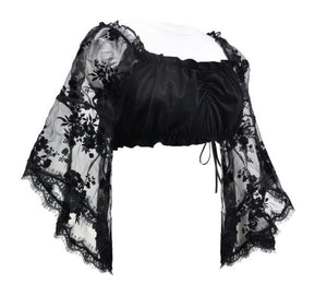 Black Cropped Ruffle Mesh Top with Bell Sleeves | Black
