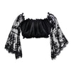 Black Cropped Ruffle Mesh Top with Bell Sleeves | Black