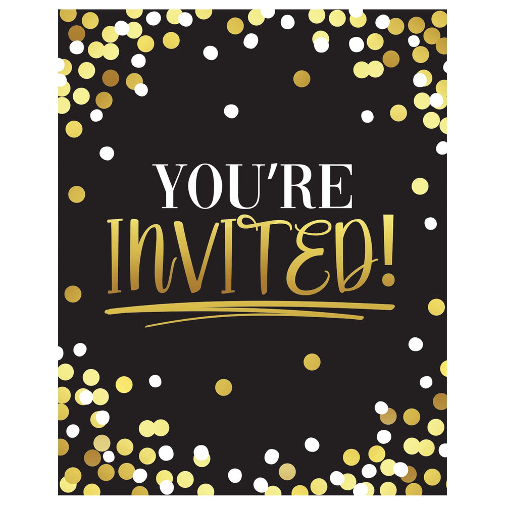 Black & Gold Birthday Postcard Invite 8ct