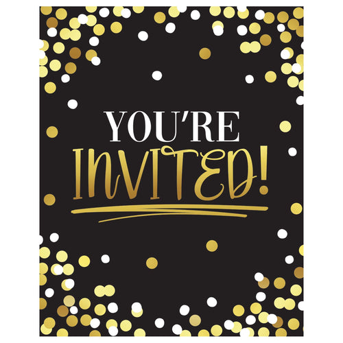 Black & Gold Birthday Postcard Invite 8ct