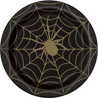Black paper plate with spider web design