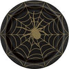 Black paper plate with spider web design