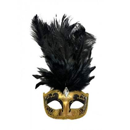 Black & Gold Venetian Eye Mask with Feathers