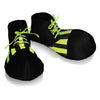 Black shoe covers with green accents on a white background