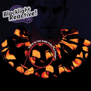Blacklight reactive polka dot design with glowing effect on a dark background