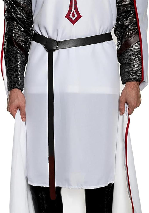 Person wearing a white robe with black and red accents, standing against a neutral background.