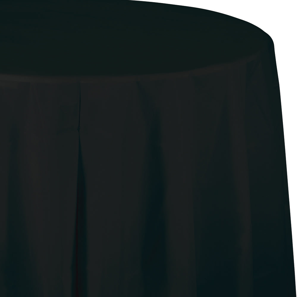 Black round tablecloth on a white background