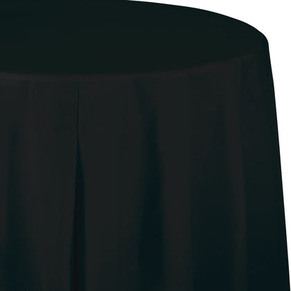 Black round tablecloth on a white background
