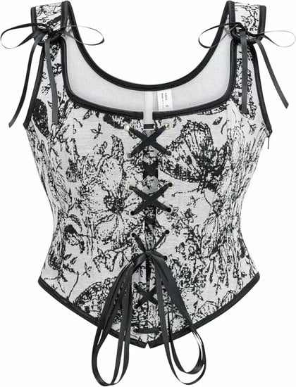 Black and White Floral Print Corset