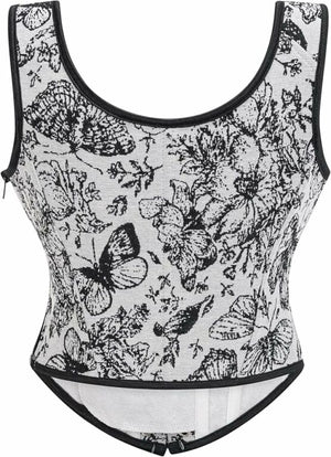 Black and White Floral Print Corset