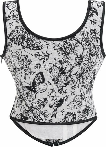 Black and White Floral Print Corset