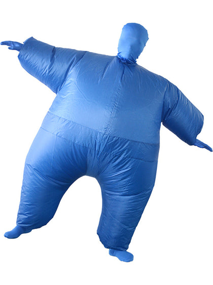 Blue inflatable costume on a white background