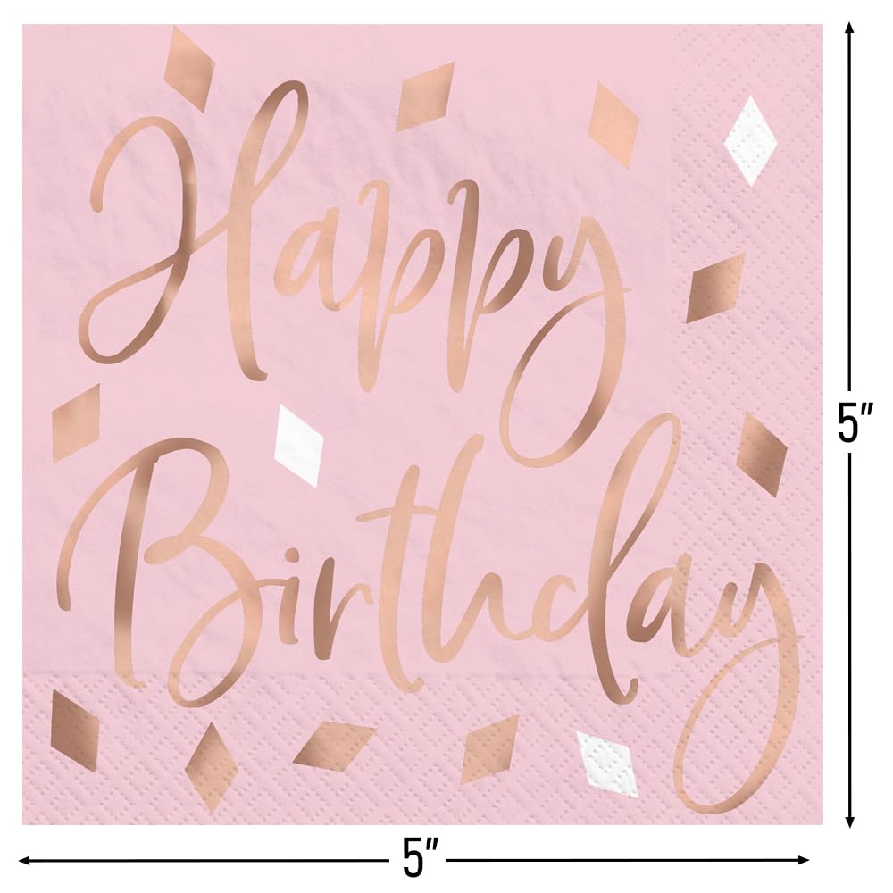 Blush Happy Birthday Beverage Napkins 16ct