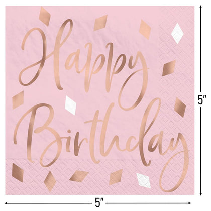 Blush Happy Birthday Beverage Napkins 16ct