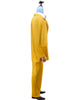 Person wearing a yellow raincoat and pants on a white background